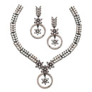 Rose Gold-Plated Gunmetal Toned Pink American Diamond Studded Star & Leaf Shaped Jewellery Set
