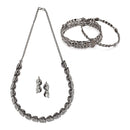 Oxidized Leaf White Cubic Zirconia Studded Combo - Necklace, Earrings, Bangles