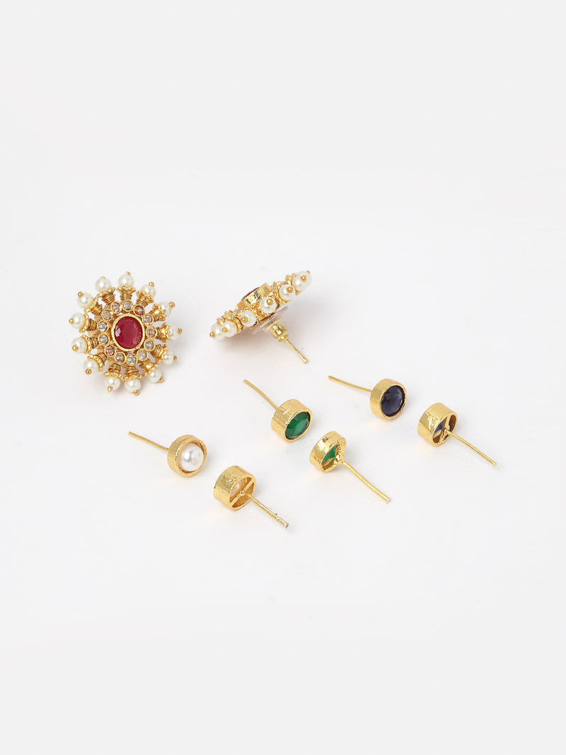 Set of 4 Gold-Toned Contemporary Studs Earrings