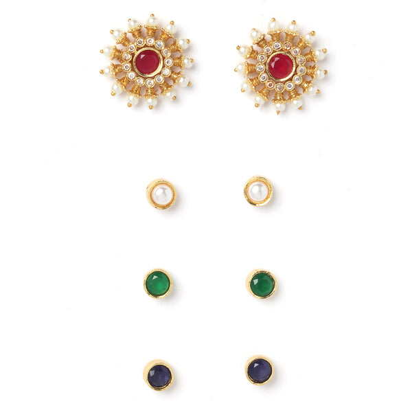 Set of 4 Gold-Toned Contemporary Studs Earrings