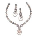 Rose Gold-Plated Gunmetal Toned Pink American Diamond Studded Teardrop & Floral Shape Jewellery Set