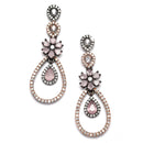 Rose Gold-Plated Gunmetal Toned Pink American Diamond Studded Teardrop & Floral Shape Jewellery Set