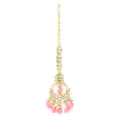 Traditional Gold Plated Kundan Studded & Pink Drop Pearl Maangtikka
