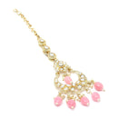Traditional Gold Plated Kundan Studded & Pink Drop Pearl Maangtikka