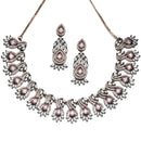 Rose Gold-Plated Gunmetal Toned Pink American Diamond Studded Traditional Touch Necklace & Earrings Jewellery Set