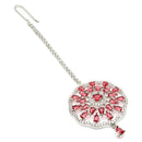 Rhodium Plated Silver Toned Red & White American Diamond Studded Bridal Maang Tikka