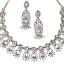 Rose Gold-Plated Gunmetal Toned White American Diamond Studded Traditional Touch Necklace & Earrings Jewellery Set