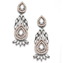 Rose Gold-Plated Gunmetal Toned White American Diamond Studded Traditional Touch Necklace & Earrings Jewellery Set