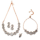 Rose Gold-Plated Gunmetal Toned White American Diamond studded Circular Shaped Jewellery Set