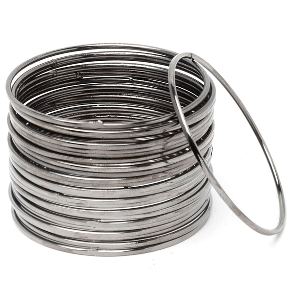 Rhodium-Plated with Oxidised Silver-Tone Set Of 24 Black Nickle Bangles