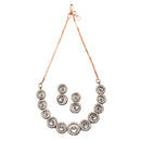 Rose Gold-Plated Gunmetal Toned White American Diamond studded Circular Shaped Jewellery Set