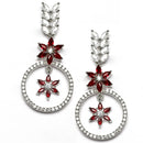Rhodium-Plated Red American Diamond Studded Star & Leaf Shaped Necklace With Earrings Set