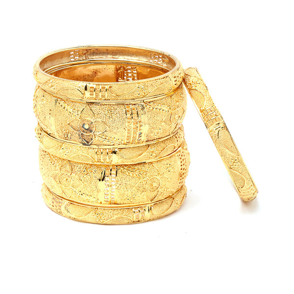 Gold-Plated Set of 6 Textured Handcrafted Bangles