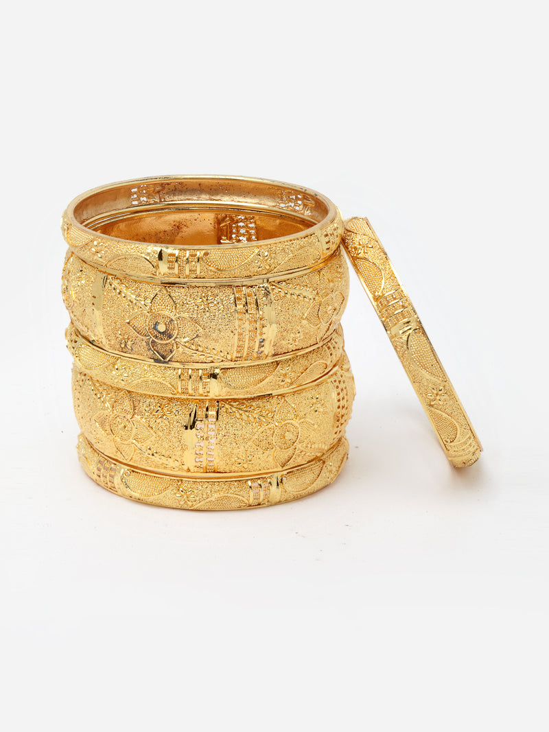 Gold-Plated Set of 6 Textured Handcrafted Bangles