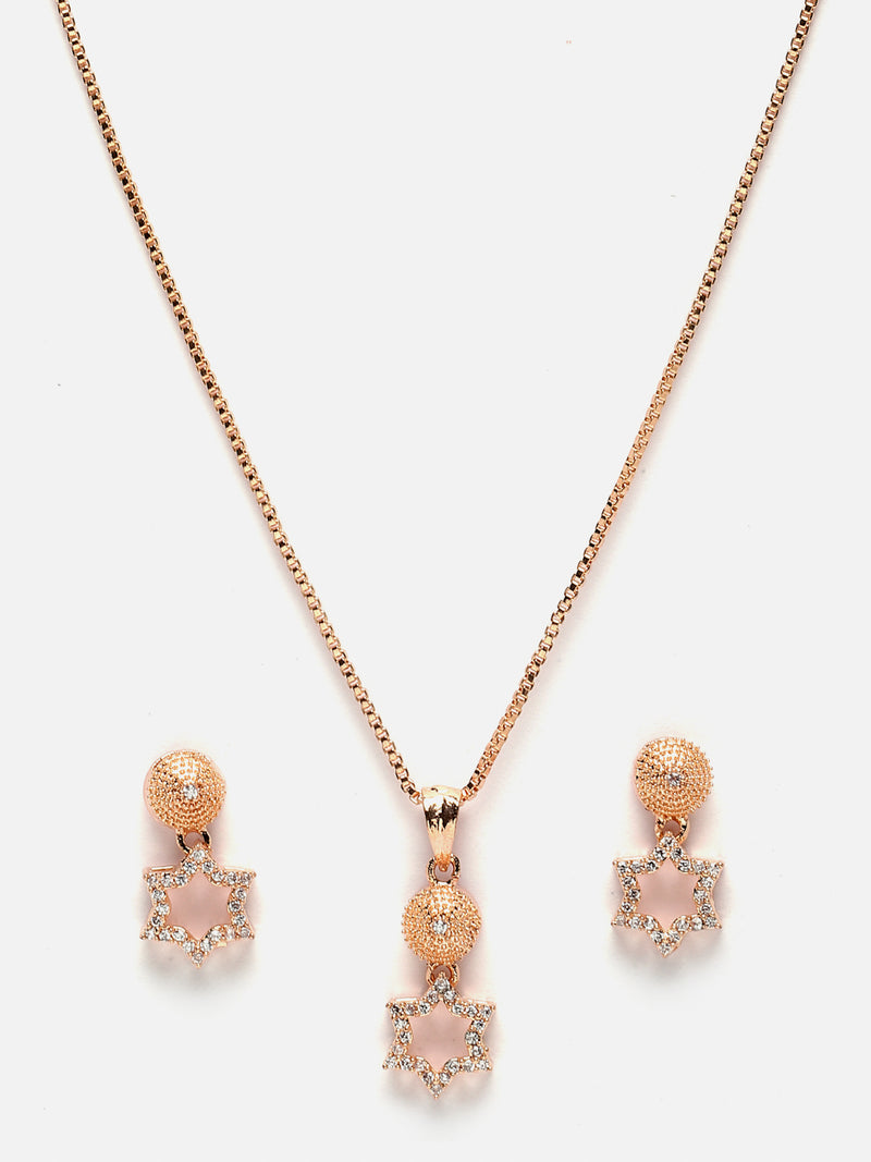 Rose Gold-Plated White American Diamond studded Star Shaped Jewellery Set