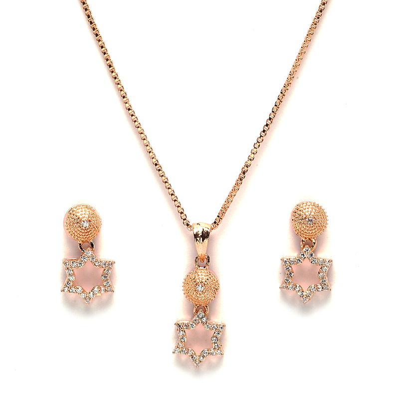 Rose Gold-Plated White American Diamond studded Star Shaped Jewellery Set