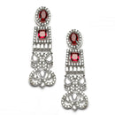 Rhodium-Plated Red & White American Diamonds Studded Choker Necklace & Earrings Jewellery Set