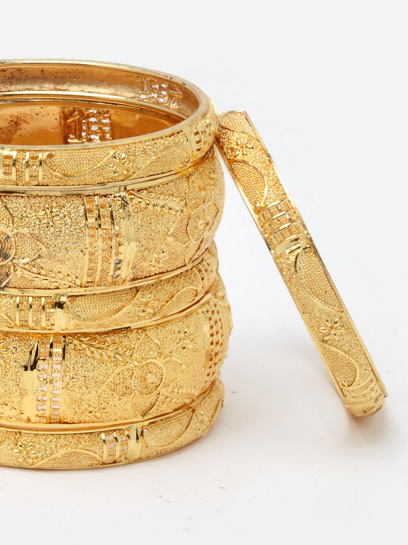 Gold-Plated Set of 6 Textured Handcrafted Bangles