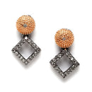 Rose Gold-Plated Gunmetal Toned White American Diamond studded Square Shaped Jewellery Set