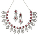 Rhodium-Plated Red American Diamond Studded Tempted Necklace & Earrings Jewellery Set