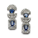 Rhodium-Plated Navy Blue American Diamonds Studded Boxy Necklace & Earrings Jewellery Set