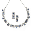Rhodium-Plated Navy Blue American Diamonds Studded Boxy Necklace & Earrings Jewellery Set