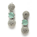 Rhodium-Plated Silver Toned Sea Green & White American Diamond studded Round Shaped Jewellery Set
