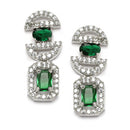 Rhodium-Plated Green American Diamonds Studded Boxy Necklace & Earrings Jewellery Set