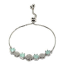 Rhodium-Plated Silver Toned Sea Green & White American Diamond studded Round Shaped Jewellery Set
