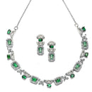Rhodium-Plated Green American Diamonds Studded Boxy Necklace & Earrings Jewellery Set