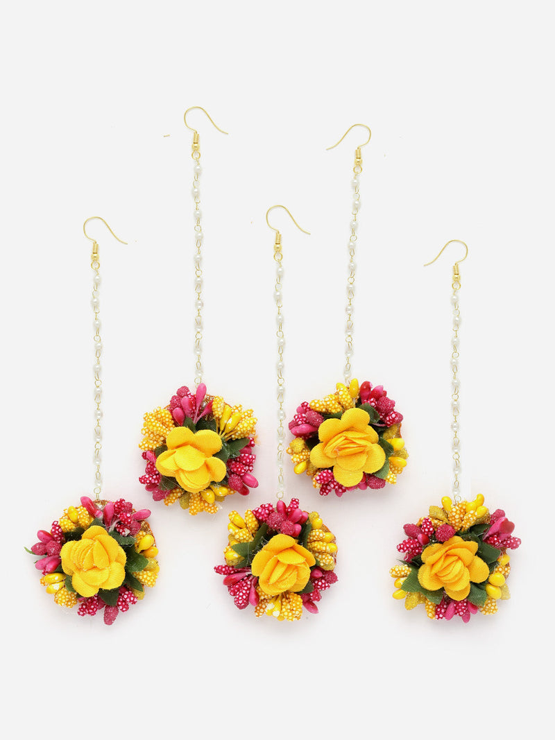 Gold Plated Floral Pink Yellow And Green Gotta Patti Maang Tikka  (Mehandi,Haldi,Bridal,Baby Shower)