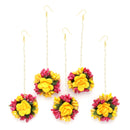 Gold Plated Floral Pink Yellow And Green Gotta Patti Maang Tikka  (Mehandi,Haldi,Bridal,Baby Shower)