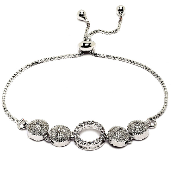 Rhodium-Plated Silver Toned Round Shaped White American Diamond studded  Bracelet