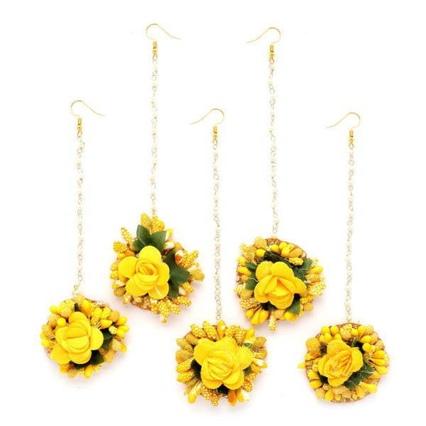 Gold Plated Floral Yellow And Green Gotta Patti Maang Tikka (Mehandi,Haldi,Bridal,Baby Shower)