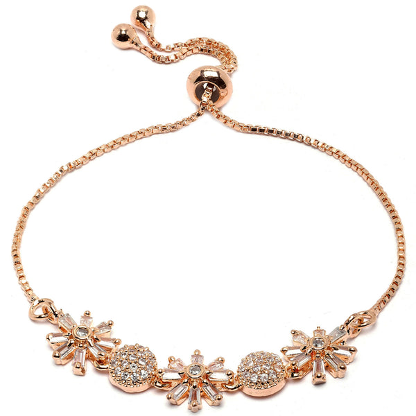 Rose Gold-Plated Flower & Round Shaped White American Diamond studded Bracelet