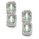 Rhodium-Plated Sea Green American Diamonds Studded Quadrate Shaped Necklace & Earrings Jewellery Set