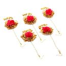 Gold-Plated Gota Patti Flower Maang Tikka Pack Of 5 Girls and Women Floral Jewellery (Red Brown)
