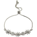 Rhodium-Plated Silver Toned Flower & Round Shaped White American Diamond studded Bracelet