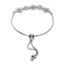 Rhodium-Plated Silver Toned Flower & Round Shaped White American Diamond studded Bracelet
