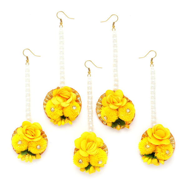 Gold Plated Floral Yellow Gotta Patti Maang Tikka  (Mehandi,Haldi,Bridal,Baby Shower)