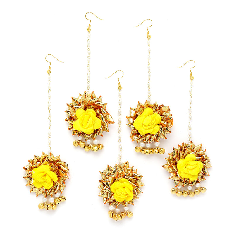 Gold Plated Floral Yellow And Golden Gotta Patti Maang Tikka  (Mehandi,Haldi,Bridal,Baby Shower)