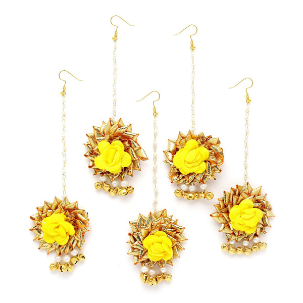 Gold Plated Floral Yellow And Golden Gotta Patti Maang Tikka  (Mehandi,Haldi,Bridal,Baby Shower)