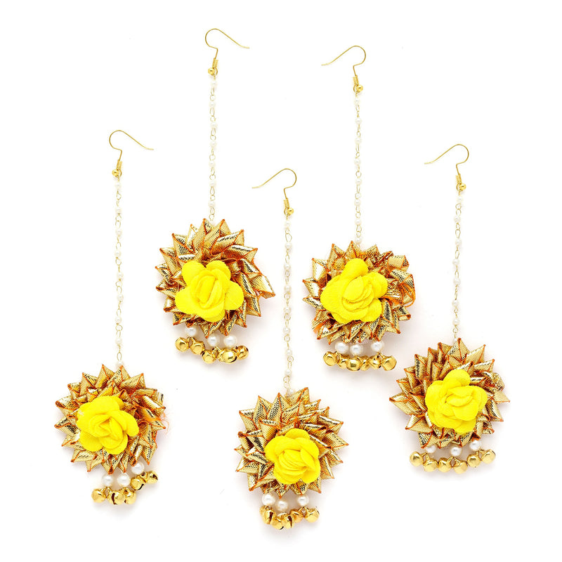 Gold Plated Floral Yellow And Golden Gotta Patti Maang Tikka  (Mehandi,Haldi,Bridal,Baby Shower)