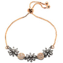 Rose Gold-Plated Black Toned Flower & Round Shaped White American Diamond studded Link Bracelet