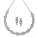 Rhodium-Plated Pink American Diamonds Studded Cubical Necklace & Earrings Jewellery Set