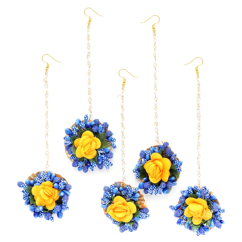 Gold Plated Floral Yellow And Blue Gotta Patti Maang Tikka (Mehandi,Haldi,Bridal,Baby Shower)