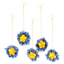 Gold Plated Floral Yellow And Blue Gotta Patti Maang Tikka (Mehandi,Haldi,Bridal,Baby Shower)