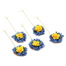 Gold Plated Floral Yellow And Blue Gotta Patti Maang Tikka (Mehandi,Haldi,Bridal,Baby Shower)
