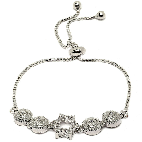 Rhodium-Plated Silver Toned Star Shaped White American Diamond studded Bracelet