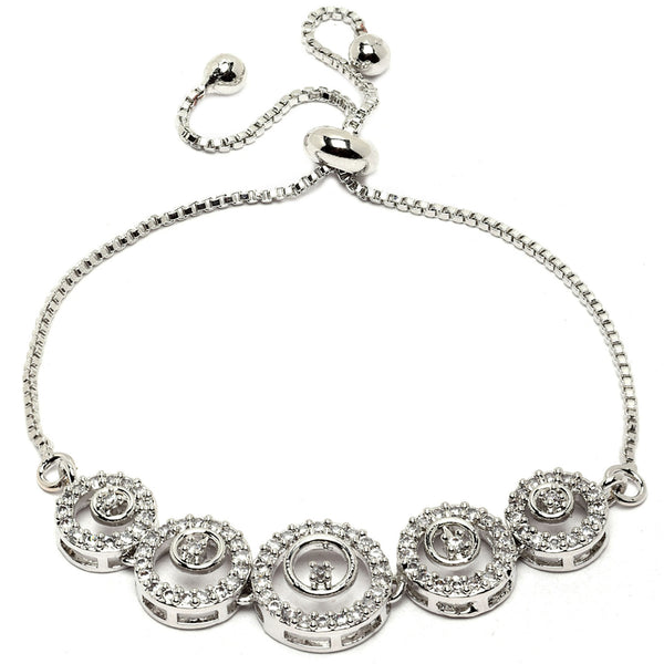 Rhodium-Plated Silver Toned Circular Shaped White American Diamond studded  Bracelet